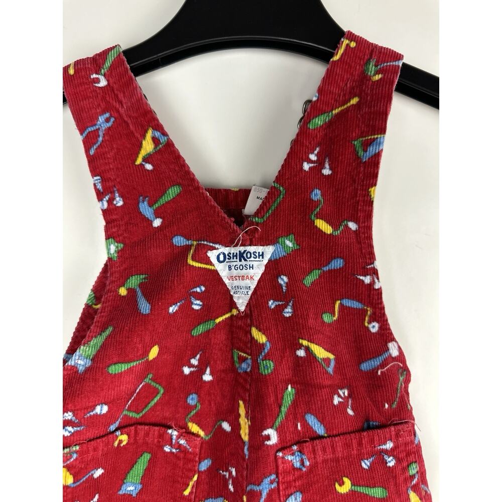 Vintage OshKosh B'Gosh Bib Overalls Red Corduroy Toolbox Tools USA Made 18 Month - Picture 6 of 16